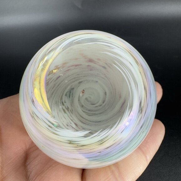 Vintage Venetian Glass Paperweight Figure Italian Glass Iridescent White Swirl - Picture 5 of 13